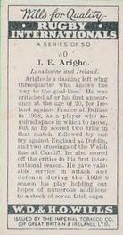 1929 Wills's Rugby Internationals #40 Jack Arigho Back